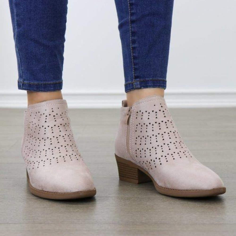 Mauve Suede Ankle Boots Laser Cut Design - Picture 2 of 6